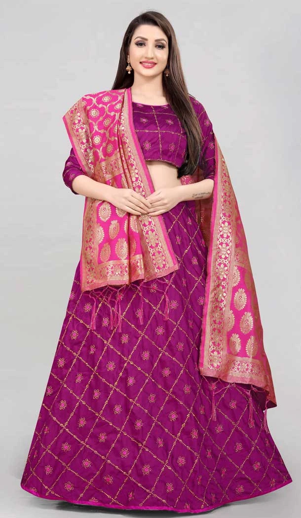 Purple Color Taffeta Silk Jacquard Work Women Ethnic Wear Lehenga Choli -6392169300