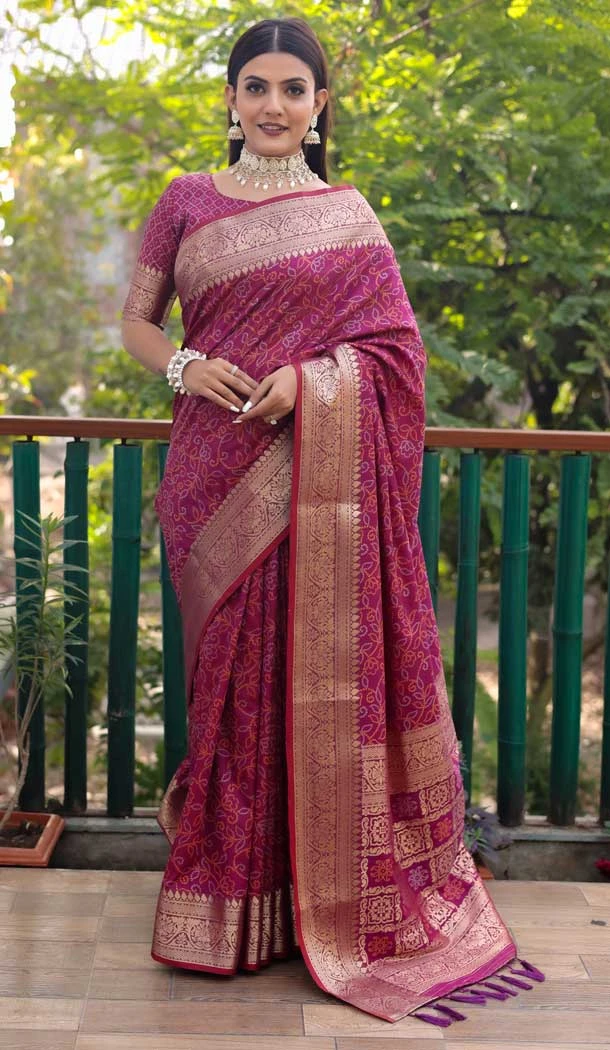 Purple Color Bandhej Patola Silk Weaving Work Designer Traditional Fashionable Saree -6394169304