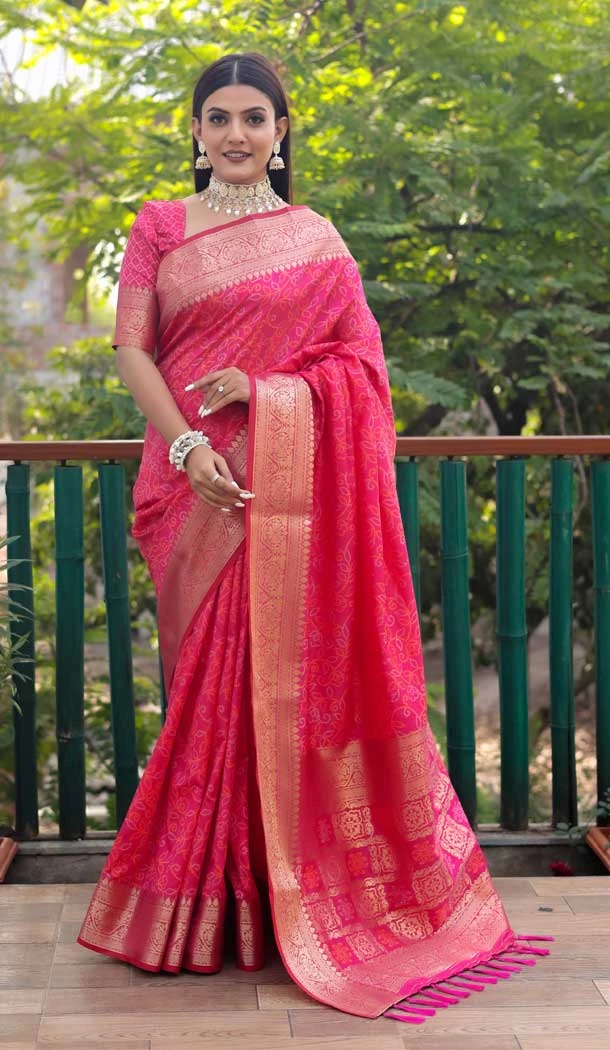 Pink Color Bandhej Patola Silk Weaving Work Designer Traditional Fashionable Saree -6394169307