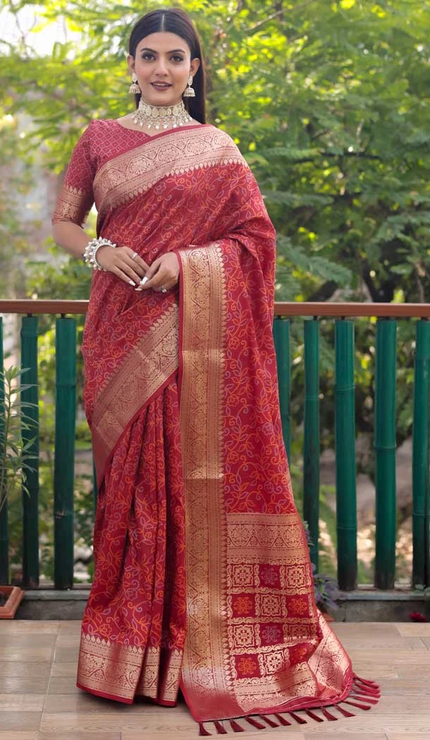 Maroon Color Bandhej Patola Silk Weaving Work Designer Traditional Fashionable Saree -6394169308