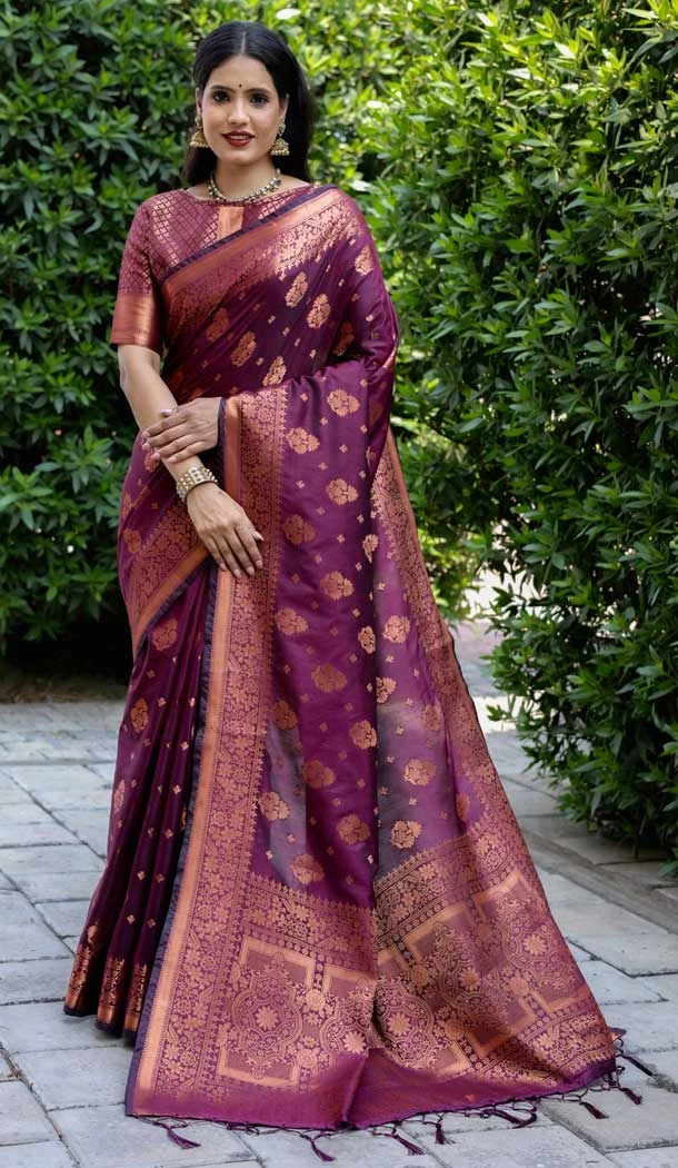 Soft Silk Weaving Work Purple Color Tradtional Party Wear Women Saree -6395169310