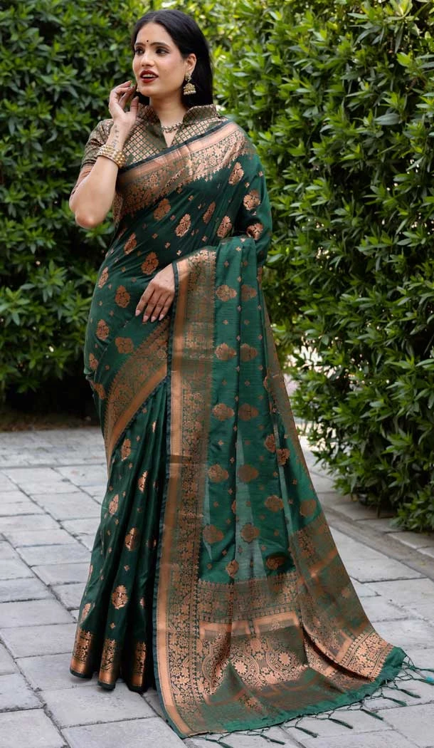 Soft Silk Weaving Work Green Color Tradtional Party Wear Women Saree -6395169314