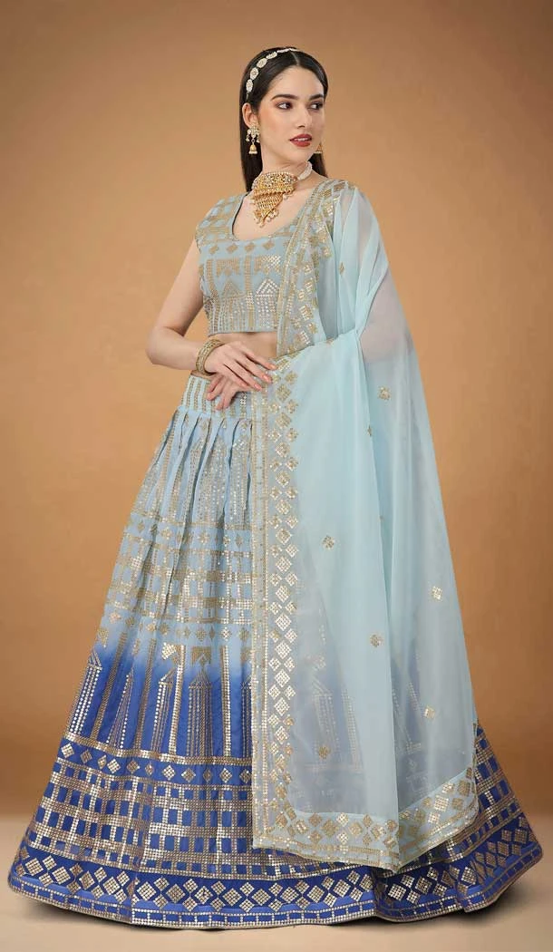 Sky Blue Color Foux Georgette Embroidery Zari Work Designer Plus Size Lehenga Choli -6868172873