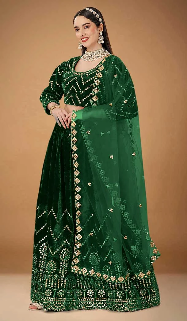 Green Color Foux Georgette Embroidery Zari Work Designer Plus Size Lehenga Choli -6868172875