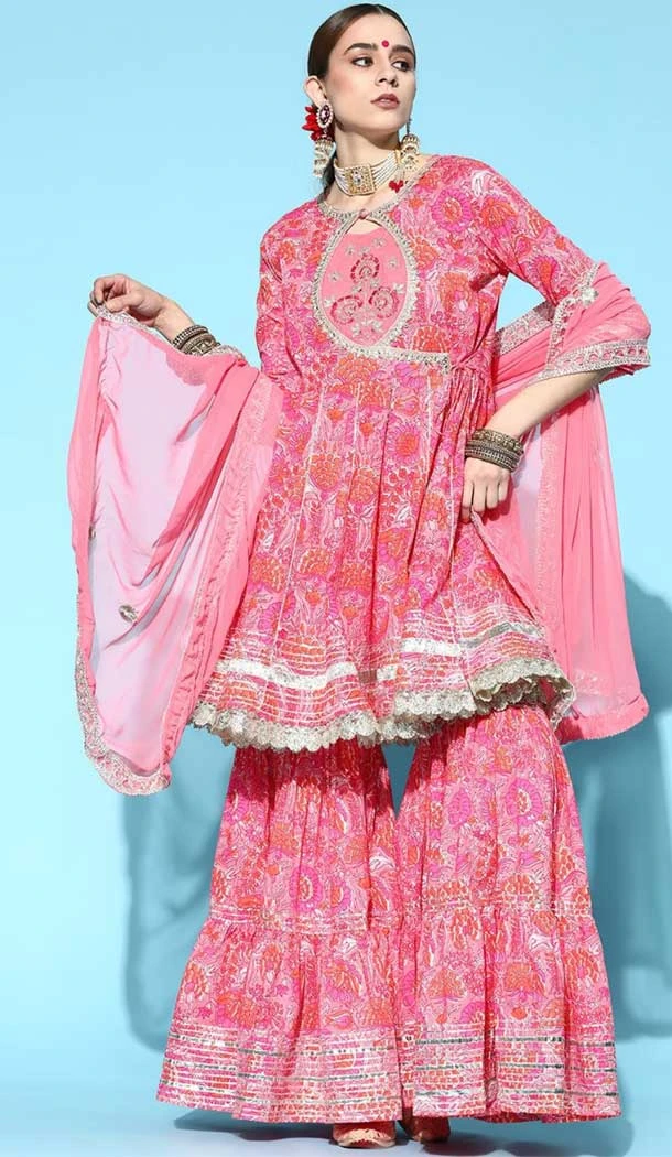 Exotic Pink Color Cotton Blend Printed Work Designer Readymade Sharara Suit -6872172900