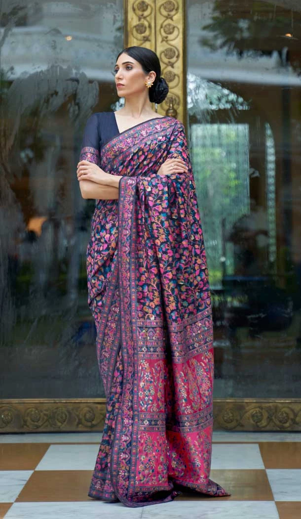 Magnificient Multi Color Silk Jacquard Work Designer Party Wear Saree Blouse -6425169579