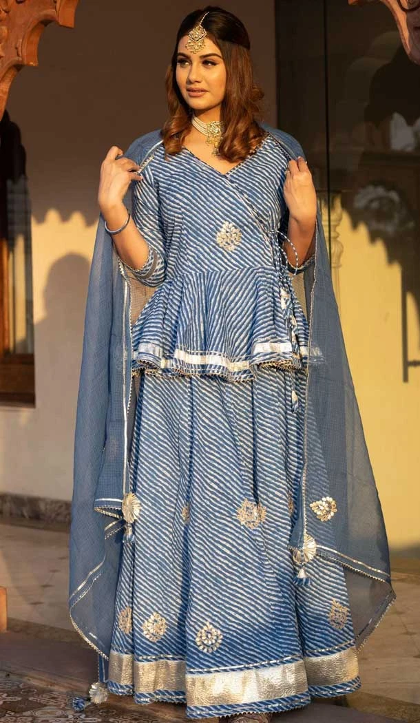 Charming Cotton Thread Work Blue Color Designer Wear Women Lehenga Choli -6504170116