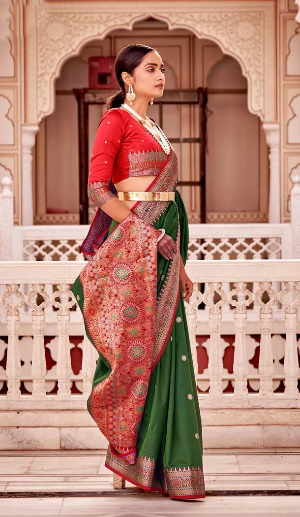 Soft Banarasi Silk Jacquard Work Green Color Traditional Indian Sarees -6528170346