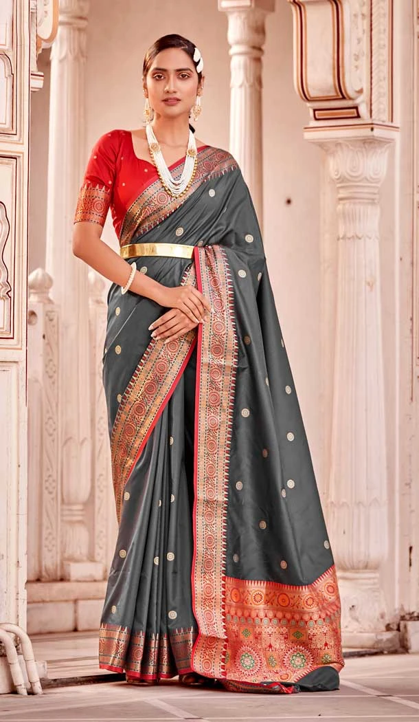 Unique Soft Banarasi Silk Jacquard Work Grey Color Traditional Indian Sarees -6528170349