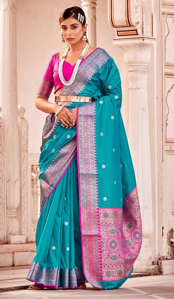 Unique Soft Banarasi Silk Jacquard Work Blue Color Traditional Indian Sarees -6528170350