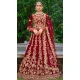 Traditional Maroon Color Embroidery Heavy Velvet Bridal Wear Women Lehenga -6535170396