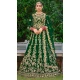 Embroidery Heavy Velvet Bridal Wear Women Lehenga Green Color -6535170399