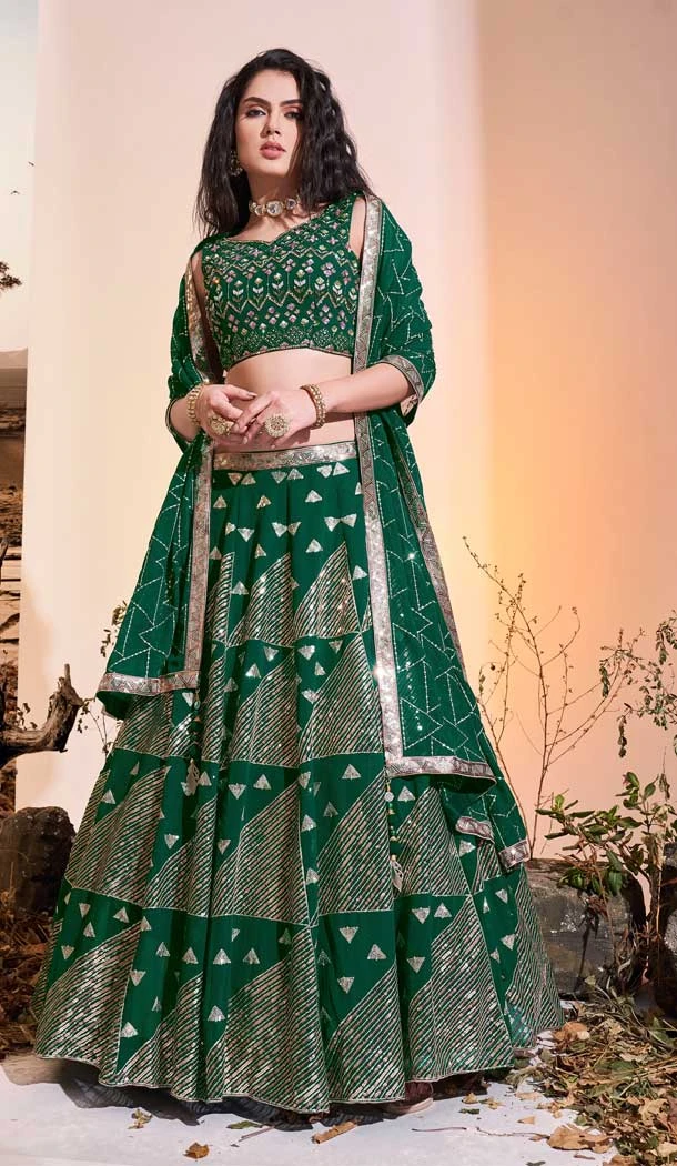 Georgette Hand Work Designer Wedding Wear Readymade Lehenga Choli in Green -6565170593
