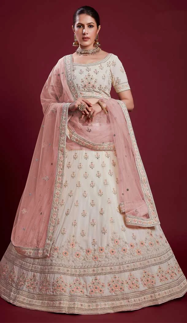 Georgette Thread Work Designer Wedding Wear Women Lehenga Choli In White -6567170602