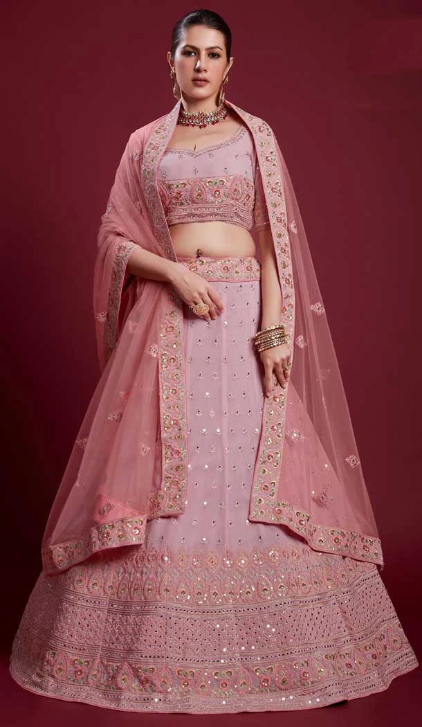 Georgette Thread Work Designer Wedding Wear Women Lehenga Choli In Baby Pink -6567170604