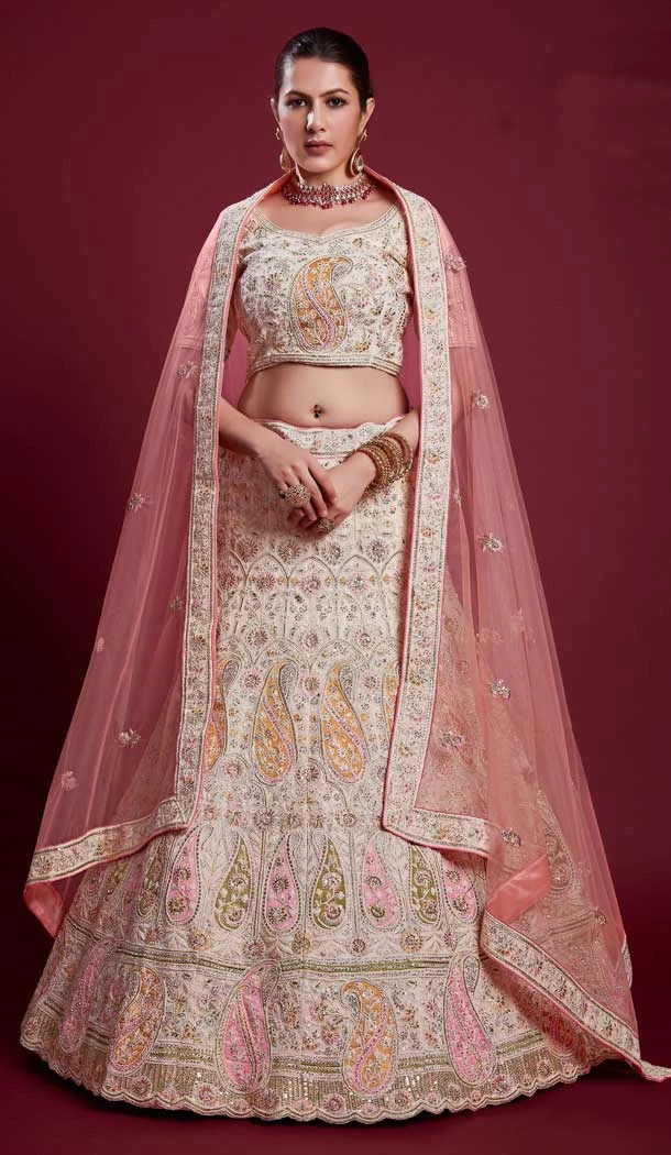 Georgette Thread Work Designer Wedding Wear Women Lehenga Choli In Off White -6567170605