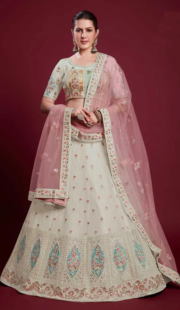 Georgette Sequence Work Designer Wedding Wear Women Lehenga Choli In Off White -6567170612