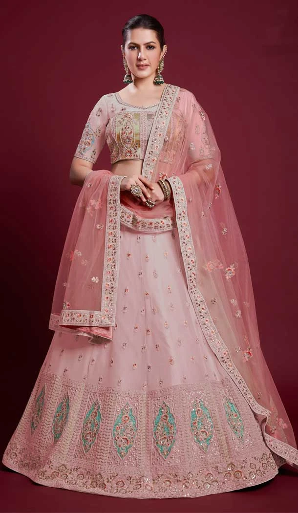 Georgette Sequence Work Designer Wedding Wear Women Lehenga Choli In Pink -6567170613
