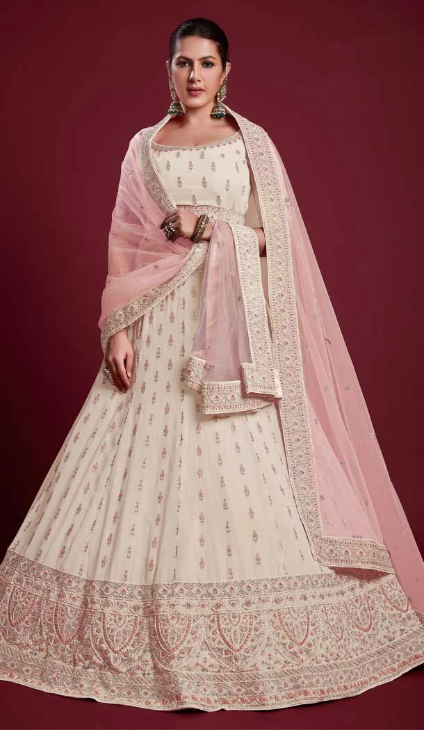 Georgette Thread Work Designer Wedding Wear Women Lehenga Choli In Off White -6567170614