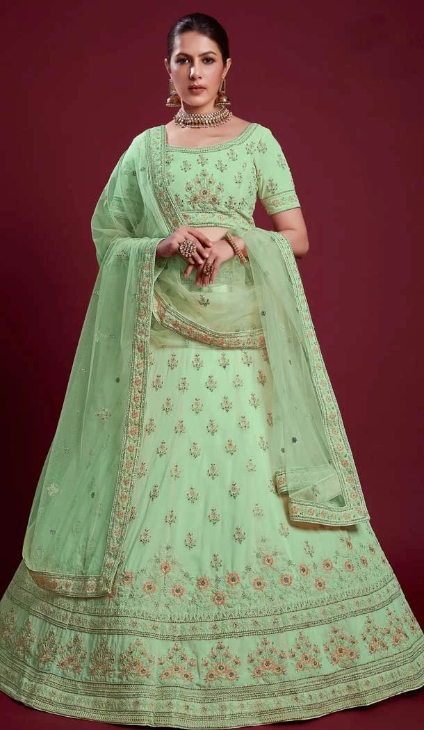Georgette Dori Work Designer Wedding Wear Women Lehenga Choli In Pista Green -6567170618