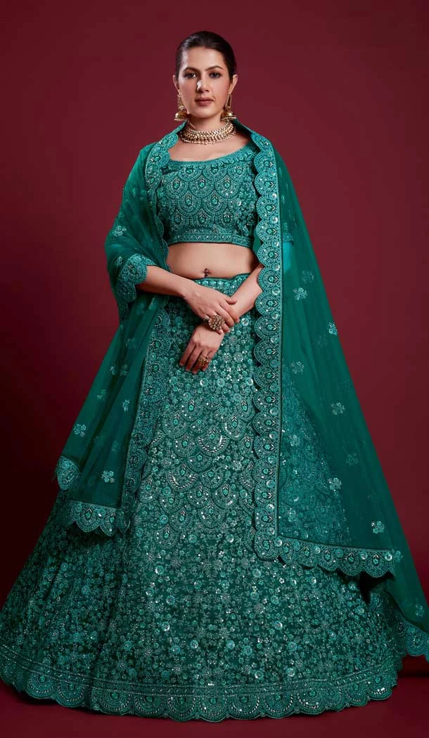Soft Net Dori Work Designer Wedding Wear Women Lehenga Choli In Rama Green -6567170620