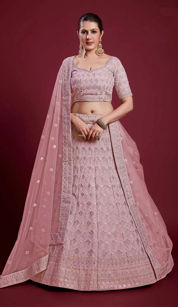 Georgette Swarovski Work Designer Wedding Wear Women Lehenga Choli In Pink -6567170627