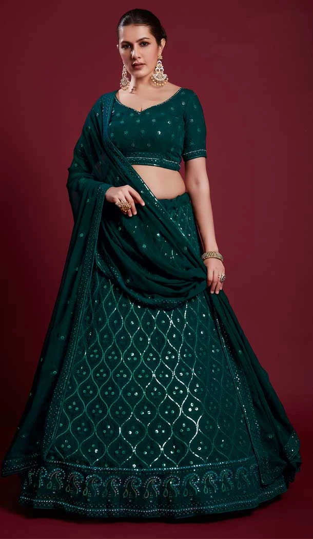 Georgette Gota Work Designer Wedding Wear Women Lehenga Choli In Rama Green -6567170629