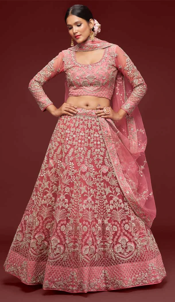 Embroidery Soft Net Designer Sangeet Ceremony Lehenga Choli in Fantasy Rose -6616170949