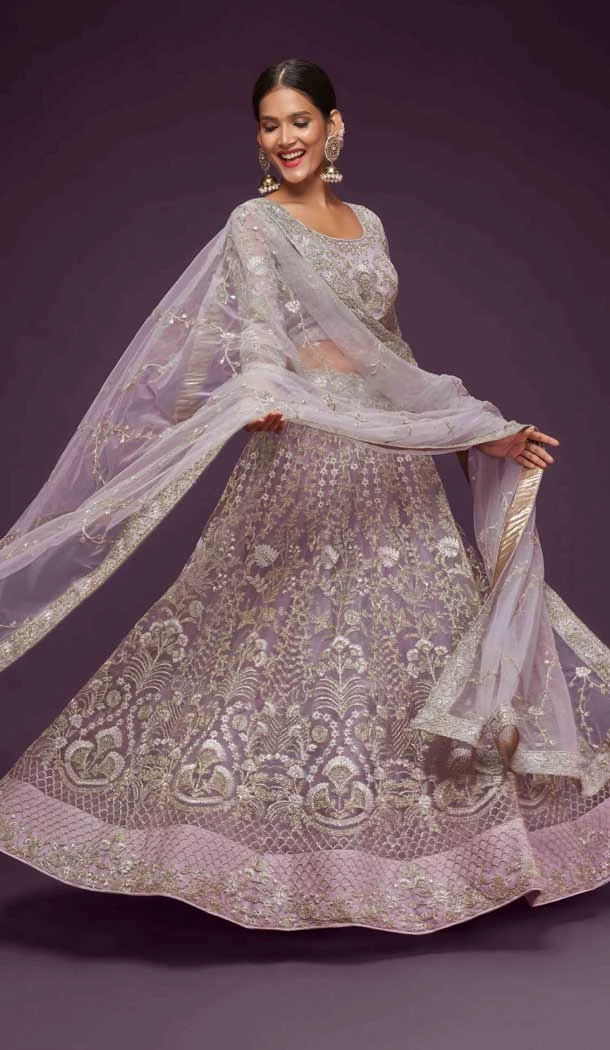 Embroidery Soft Net Designer Sangeet Ceremony Lehenga Choli in Dusky Orchid -6616170951