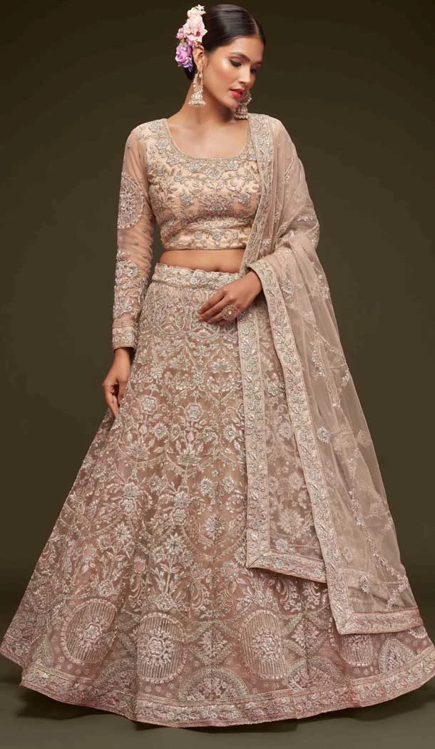Embroidery Soft Net Designer Sangeet Ceremony Lehenga Choli in Royal Beige -6616170952