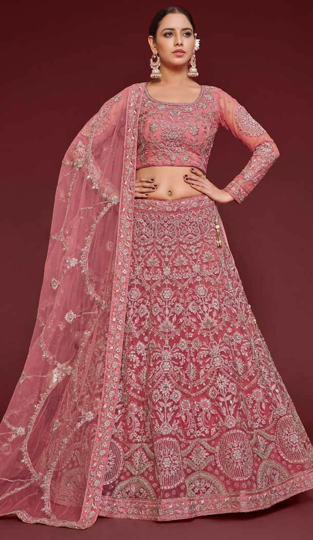 Embroidery Soft Net Designer Sangeet Ceremony Lehenga Choli in Rose Pink -6616170953