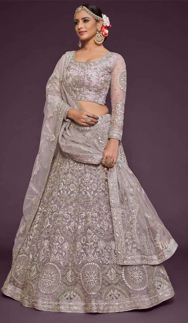 Embroidery Soft Net Designer Sangeet Ceremony Lehenga Choli in Lavender -6616170955