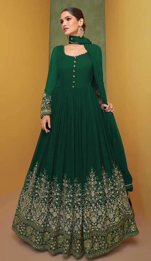 Embroidery Georgette Designer Anarkali Style Plus Size Salwar Kameez in Green -6640171166