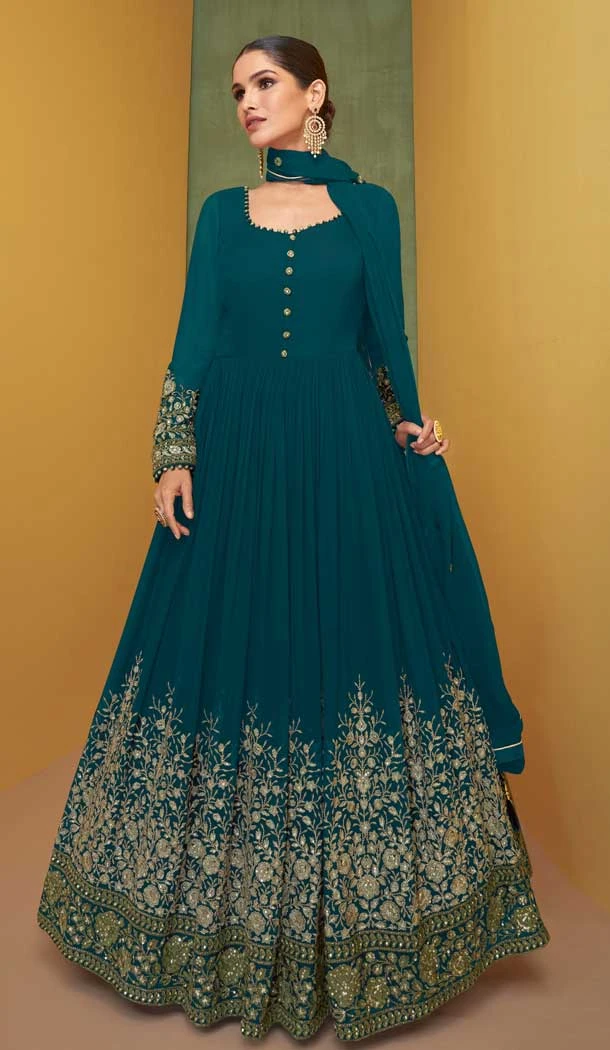Embroidery Georgette Designer Anarkali Style Plus Size Salwar Kameez in Aqua Blue -6640171169