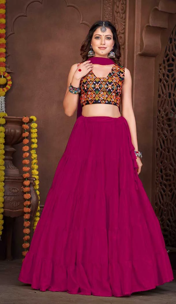 Embroidery Work Reyon Navratri Festival Wear Lehenga Choli in Pink -7256175129