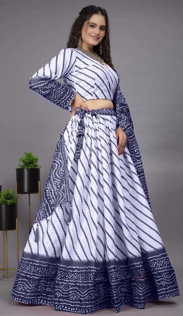 Navratri Fashion Trends Cotton Foil Prints Work Women Lehenga Choli in Navy Blue -7332175602