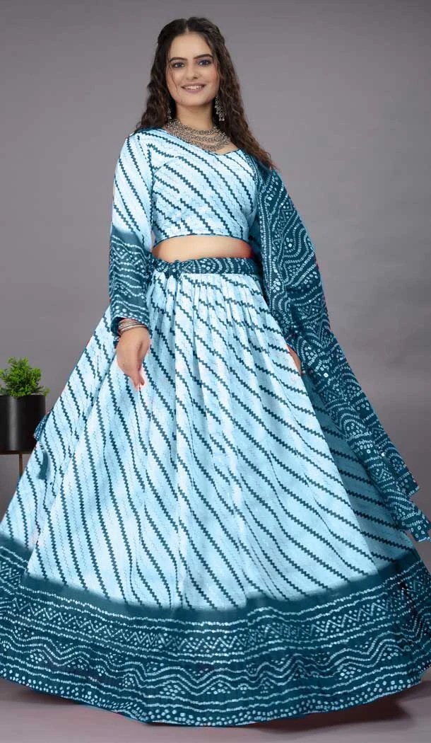 Navratri Fashion Trends Cotton Foil Prints Work Women Lehenga Choli in Teal Blue -7332175603