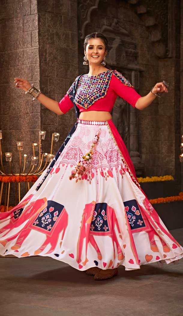 Navratri Fashion Inspiration Kutchi Embroidery Designer White Chaniya Choli -7408176059