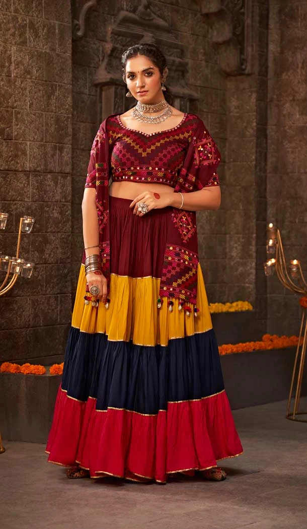 Navratri Fashion Inspiration Kutchi Embroidery Designer Chaniya Choli in Multi Color -7408176060