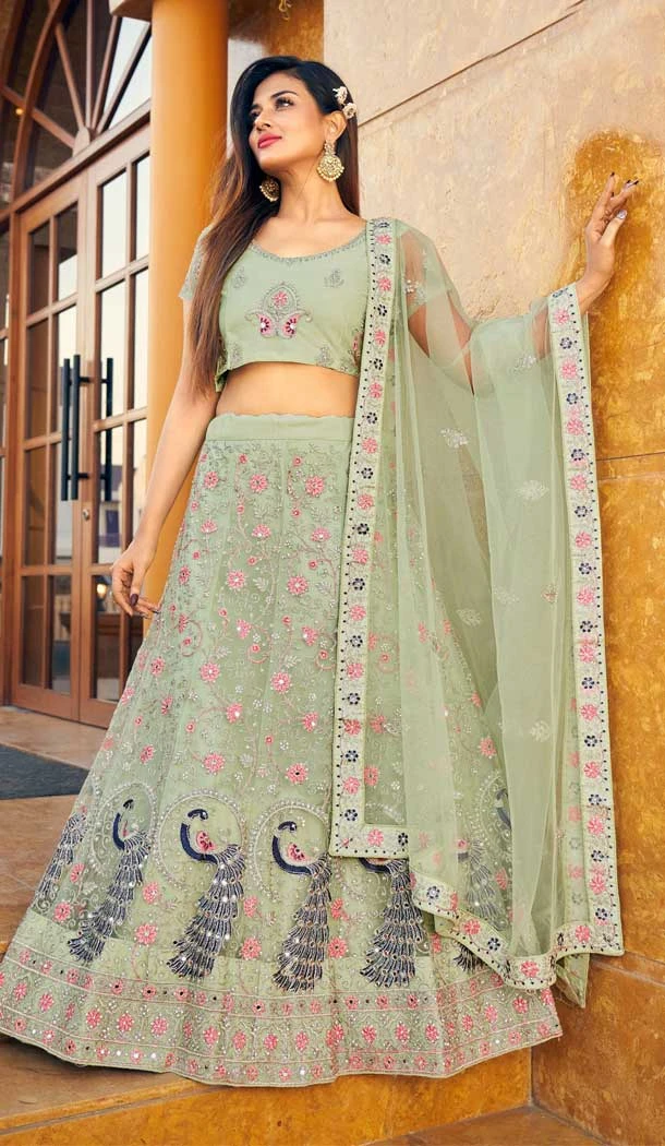 Embroidery Work Resham Women Designer Plus Size Lehenga Choli in Pista Green -6343168870