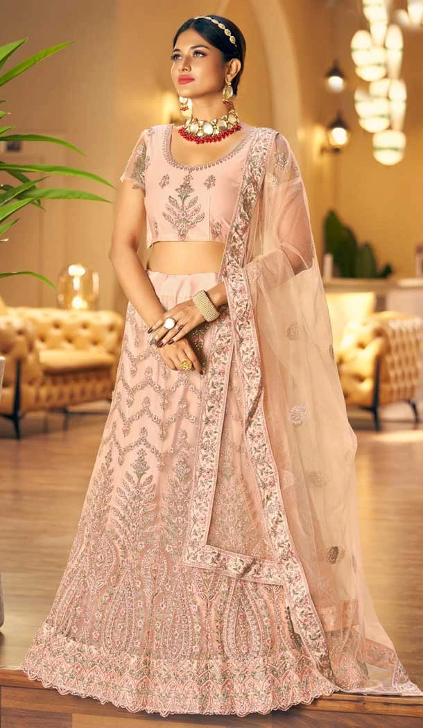 Embroidery Work Resham Women Designer Plus Size Lehenga Choli in Peach -6343168871