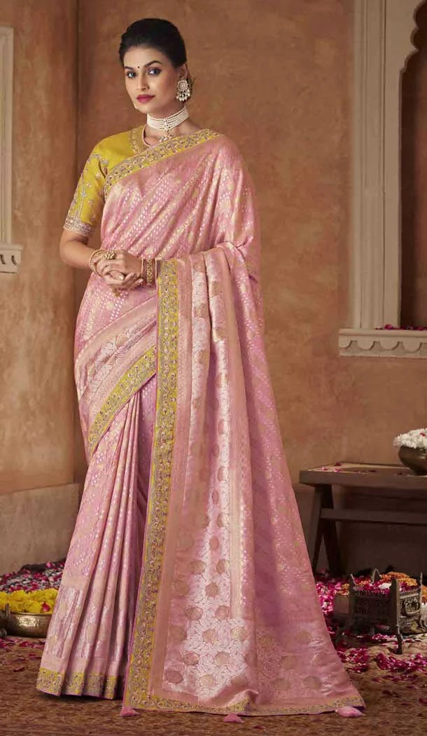 Embroidery Work Pure Dola Silk Designer Women Saree in Light Pink -6344168877