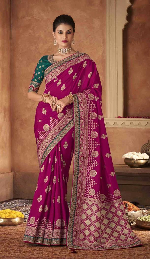 Embroidery Work Pure Dola Silk Designer Women Saree in Pink -6344168879