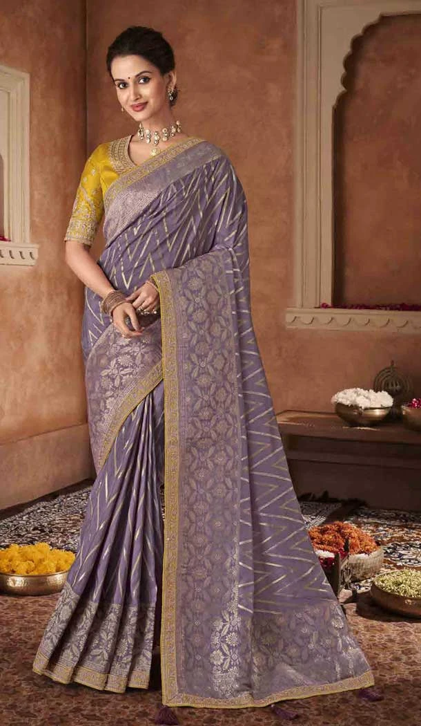 Embroidery Work Pure Dola Silk Designer Women Saree in Light Purple -6344168880