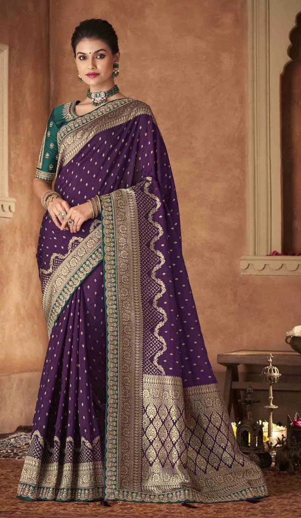 Embroidery Work Pure Dola Silk Designer Women Saree in Wine -6344168881