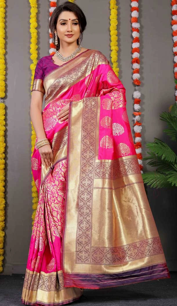 Banarasi Silk Jacquard Work Traditional Wear Saree Blouse in Pink -6672171392 Banarasi Silk Jacquard Work Traditional Wear Saree Blouse in Pink -6672171392