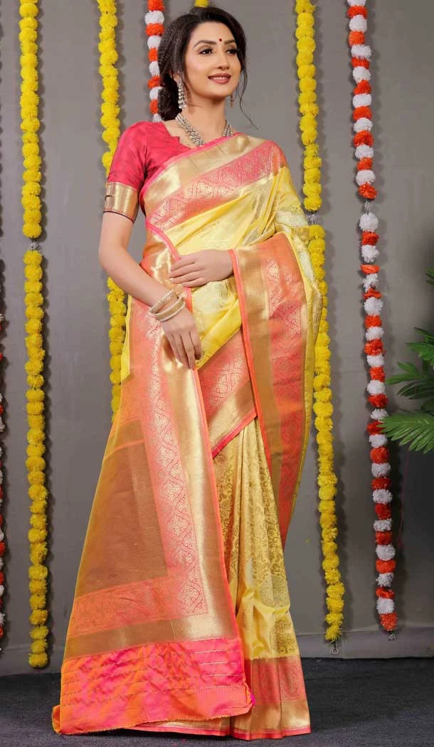 Banarasi Silk Jacquard Work Traditional Wear Saree Blouse in Yellow -6672171395 Banarasi Silk Jacquard Work Traditional Wear Saree Blouse in Yellow -6672171395