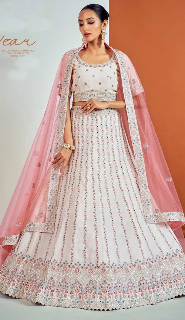 Georgette Sequence Thread Work Designer Women Lehenga Choli in White -6689171502