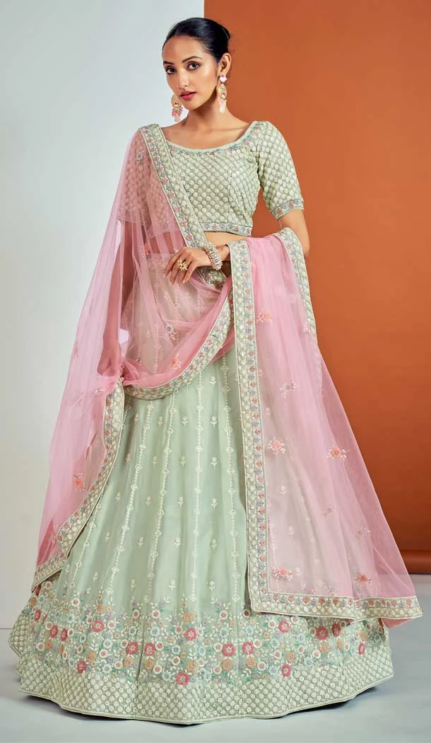 Georgette Sequence Thread Work Designer Women Lehenga Choli in Pista Green -6689171503