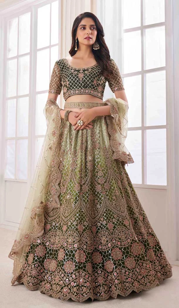 Soft Net Thread Stone Work Designer Bridal Wedding Wear Lehenga Choli in Pista Green -6690171506